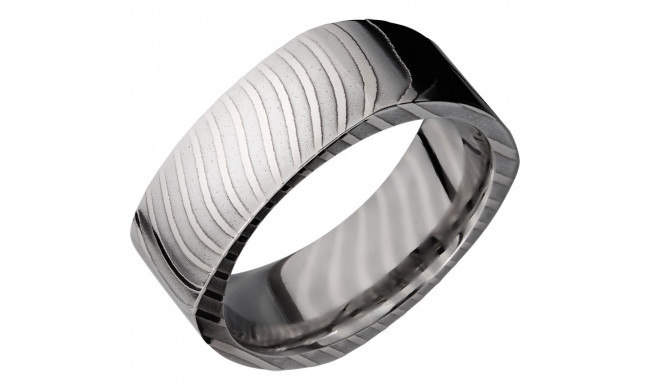 Lashbrook Black & White Damascus Steel 8mm Men's Wedding Band - D8FSQTIGER+POLISH