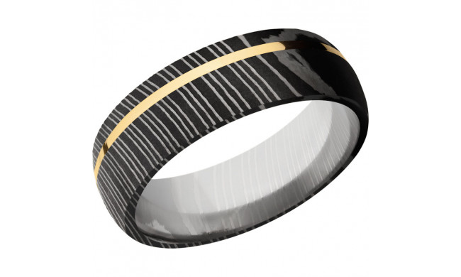 Lashbrook Black White & Yellow Damascus Steel 7mm Men's Wedding Band - D7D11OC_14KY+ACID