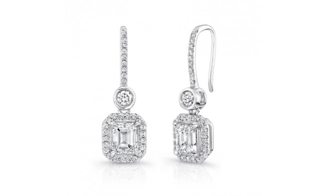 Uneek Emerald-Cut Diamond Drop Earrings with Bezel-Set Round Diamonds - LVE306