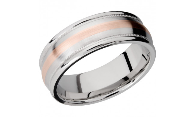 Lashbrook Rose & White Cobalt Chrome 8mm Men's Wedding Band - CC8RED2UMIL12_14KR+SATIN_POLISH