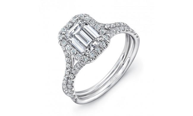 Uneek Emerald Cut Diamond Halo Engagement Ring with Pave Silhouette Double Shank - LVS945-7X5EM