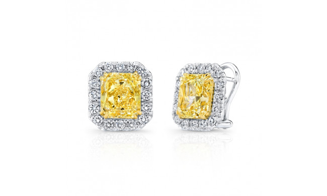 Uneek Radiant-Cut Fancy Yellow Diamond Halo Earrings - LVE273