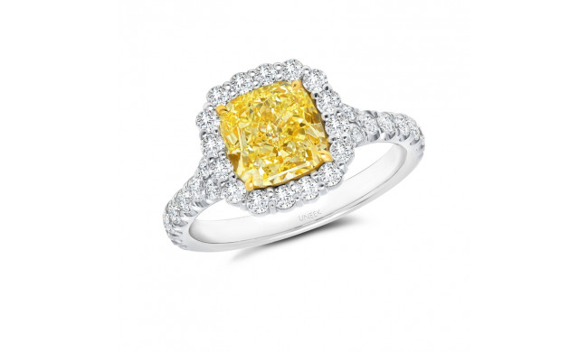 Uneek Cushion-Cut Yellow Diamond Engagement Ring with Scallop-Effect Halo - LVS969CUFY