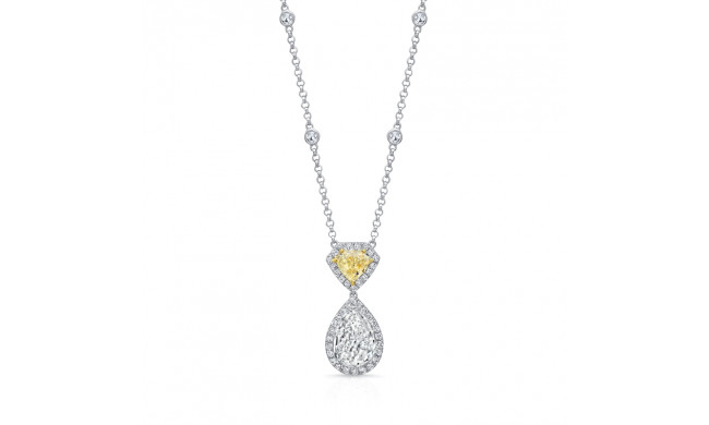 Uneek Pear-Shaped Diamond Pendant with Shield-Cut Fancy Yellow Diamond Accent - LVN926