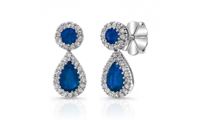 Uneek Vintage-Style Blue Sapphire Teardrop Earrings with Pave Diamond Halos - LVEMT1770S