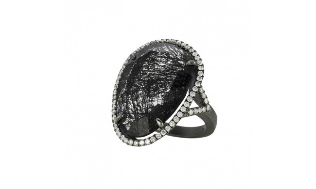Meira T Black Rhodium Diamond Rutilated Quartz Cocktail Ring