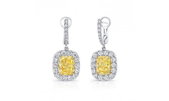 Uneek Cushion-Cut Fancy Yellow Diamond Dangle Earrings - LVE392CUFY
