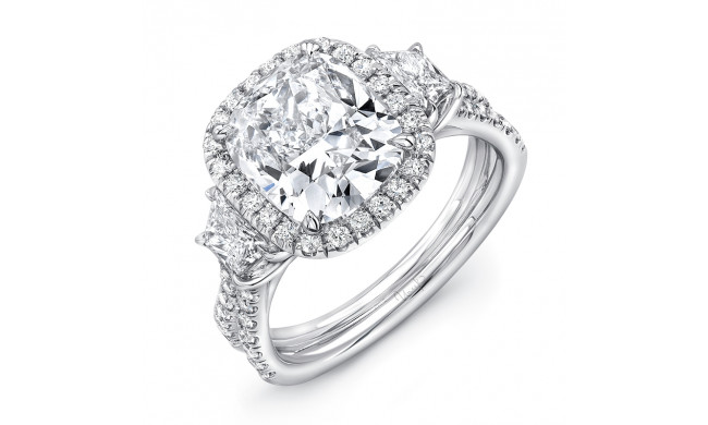 Uneek Three-Stone Engagement Ring with 3-Carat Cushion-Cut Center on Halo and Pave Double Shank - LVS983CU-3CTCU