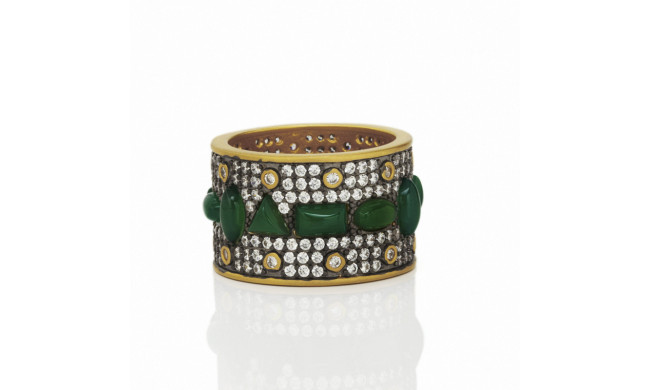 Freida Rothman Mixed Geo Green Agate Pave Wide Cigar Band - YRZR090076B-GAG-5