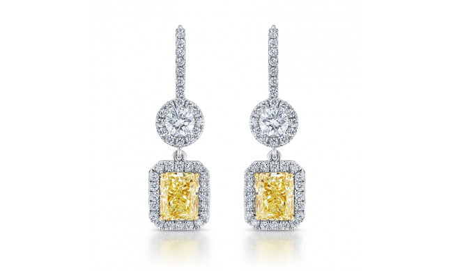 Uneek Radiant Fancy Yellow Diamond Dangle Earrings with Accent Round Diamonds - LVE928RADFY
