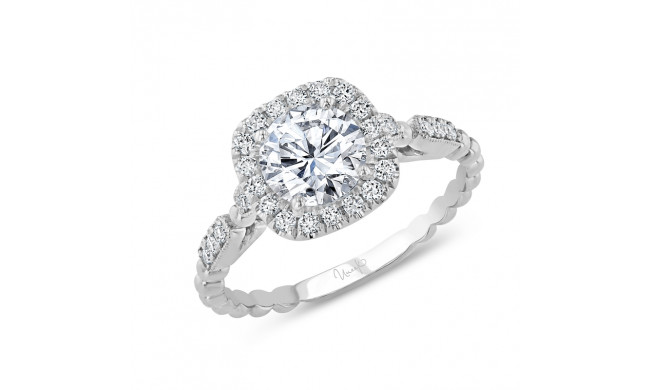 Uneek Us Collection Round Diamond Halo Engagement Ring, with High Polish Bead Accents and Milgrain-Trimmed Pave Bars - SWUS837CUW-6.5RD