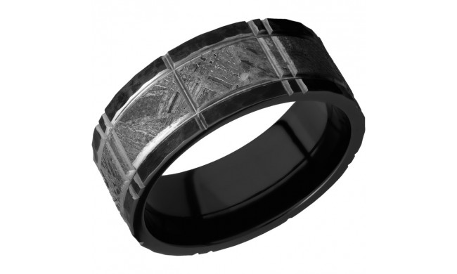 Lashbrook Black Zirconium Meteorite 8mm Men's Wedding Band - Z8.5F15_METEORITE_CROSSHATCH+HAMMER