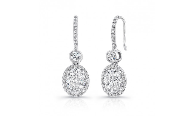 Uneek Oval Diamond Drop Earrings with Bezel-Set Round Diamonds - LVE307