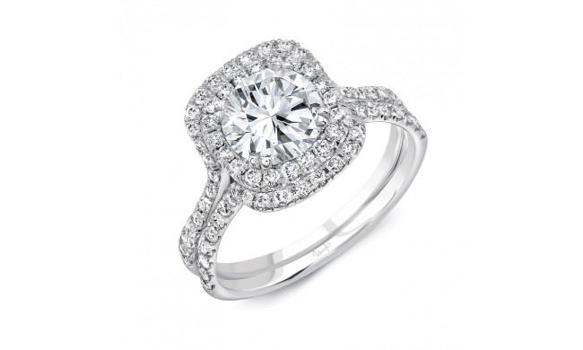 Uneek Round Diamond Engagement Ring with Double Cushion Halo and Pave Double Shank - LVS995CU-6.5RD