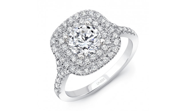 Uneek Round Diamond Engagement Ring with Cushion-Shaped Double Halo, Filigree Detail and Surprise Diamonds - SWS224DCU-6.5RD