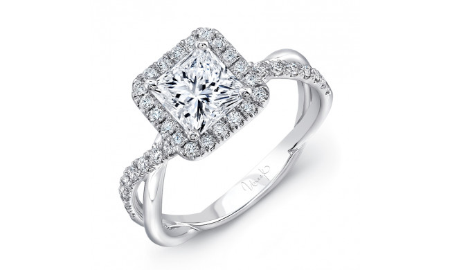Uneek Princess-Cut Diamond Halo Engagement Ring with Infinity-Style Crisscross Shank - SM817PR-5.5PC