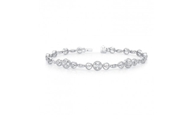 Uneek Round Diamond Bracelet with Mixed-Size Round Bead Milgrain Floating Halo Details and Navette-Shaped Accent Clusters - LVBRW581W