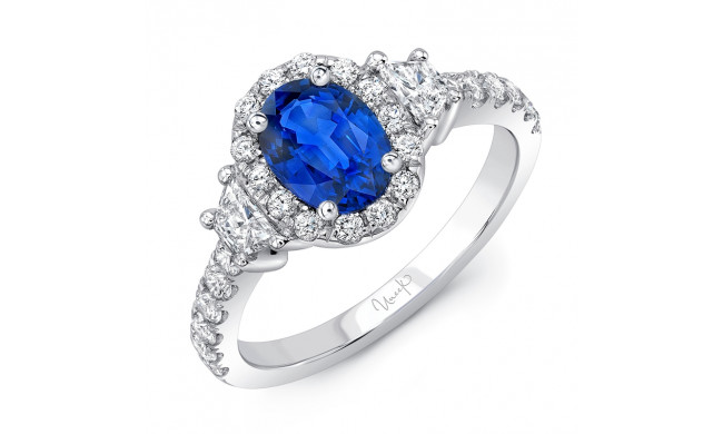 Uneek Contemporary Oval Blue Sapphire-Center Three-Stone Engagement Ring - LVS1008OVBS