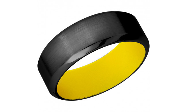 Lashbrook Black Zirconium 8mm Men's Wedding Band - Z8HB+SATIN+CORVETTEYELLOWIN