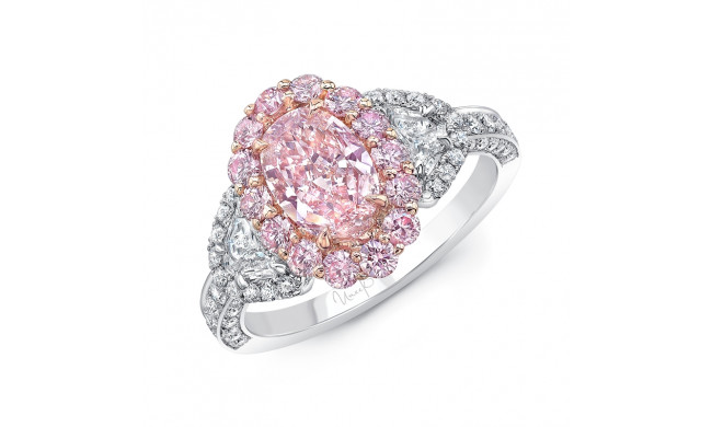 Uneek Oval Light Pink Diamond Engagement Ring SI2 GIA Certified with Pink Purple Diamonds, White Round and Half Moon Shaped Diamonds Side Stones - LVS2979OVDD