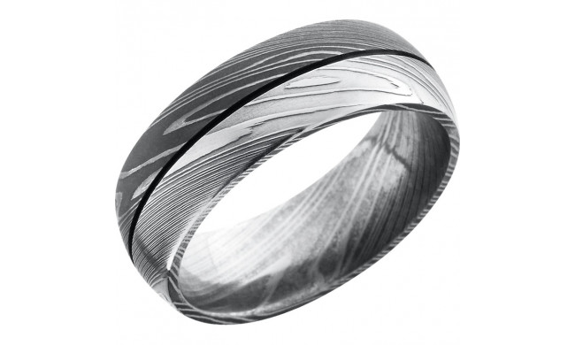 Lashbrook Black & White Damascus Steel 8mm Men's Wedding Band - D8D1.5+ACID_POLISH