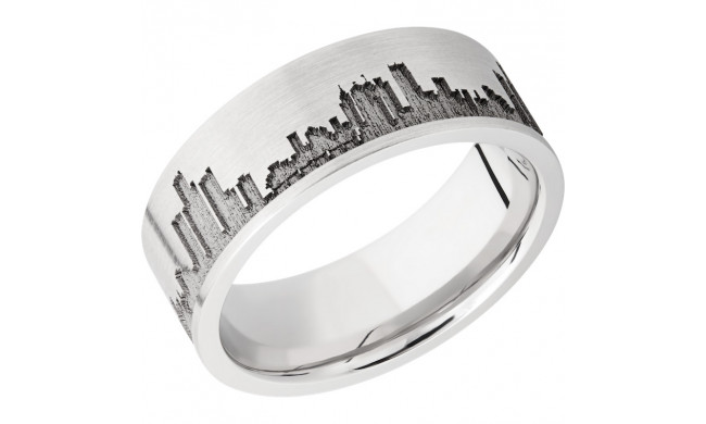 Lashbrook Cobalt Chrome 8mm Men's Wedding Band - CC8F_LCVDETROITSKYLINE+SAND_SATIN