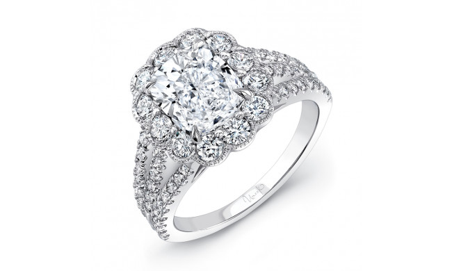Uneek Cushion-Cut Diamond Engagement Ring with Antique-Inspired Scalloped Halo and Triple-Split Upper Shank - LVS976CU
