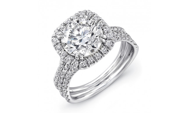 Uneek Round Diamond Engagement Ring with Cushion-Shaped Halo and Pave Triple Shank - LVS904-8.0RD