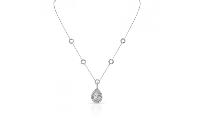 Uneek Pear-Shaped Diamond Pendant Necklace with Double Halo and Pave Hollow Disc Stations - LVN627