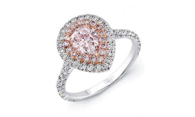 Uneek Pear-Shaped Pink Diamond Engagement Ring with Pink Diamond Inner Halo and White Diamond Outer Halo - LVS943-7X5PS