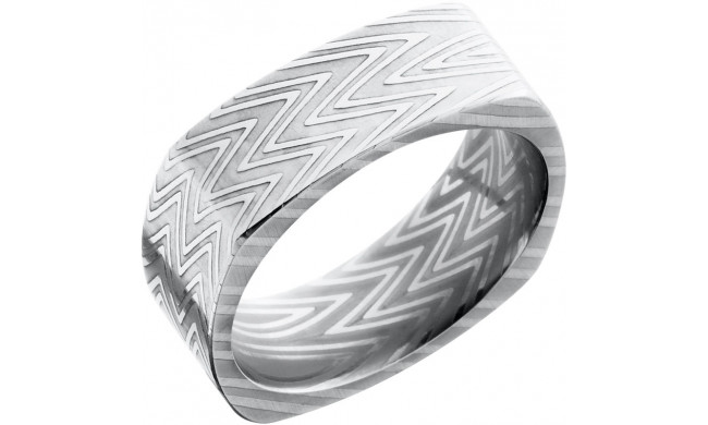 Lashbrook Black & White Damascus Steel 8mm Men's Wedding Band - D8FSQZEBRA+POLISH