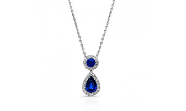 Uneek Pear and Round Blue Sapphire Pendant with Diamond Halos - LVNMT1843S