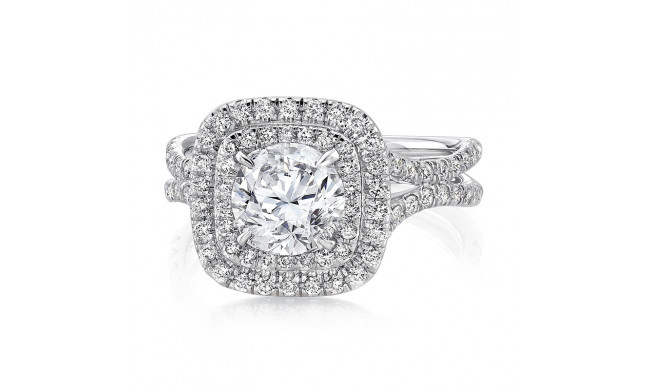 Uneek Round Diamond Engagement Ring with Cushion-Shaped Double Halo and Pave Double Shank - LVS923-6.5RD