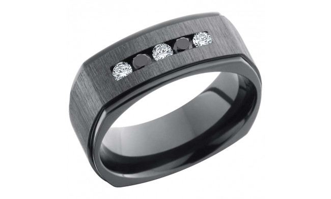Lashbrook Black Zirconium Diamond 8mm Men's Wedding Band - Z8FGESQDIA3X.05BLKDIA2X.05CH+CROSSSATIN_POLISH
