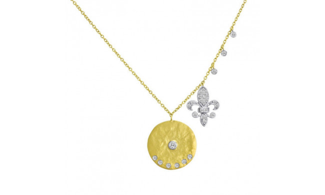 Meira T Yellow Gold Diamond Coin Fleur de Lis Necklace