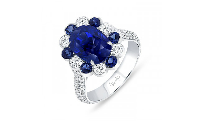 Uneek Blue Sapphire Diamond Engagement Ring - R071OVBSU
