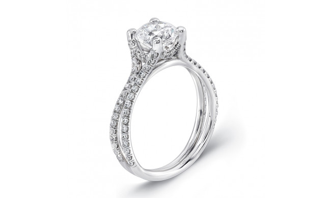 Uneek Round Diamond Non-Halo Engagement Ring with Pave Double Shank - LVS965