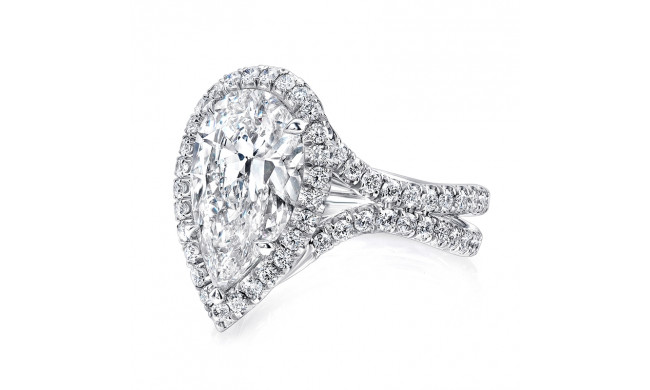 Uneek Pear-Shaped Diamond Halo Engagement Ring with Pave Silhouette Double Shank - LVS959