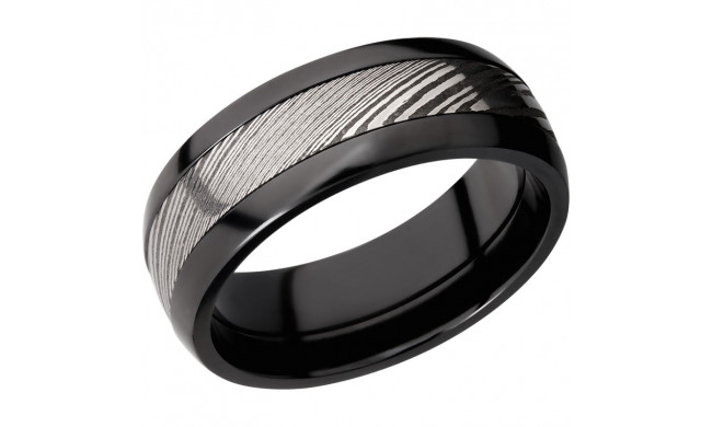 Lashbrook Black & White Zirconium 8mm Men's Wedding Band - ZPF8D14_DAMASCUS+ACID_POLISH