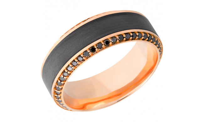 Lashbrook Black & Rose 18k Gold 8.5mm Men's Wedding Band - 18KR8.5HB14.5_ZIRCONIUMBEVELETERNITYBLKDIA.01BEAD+POLISH