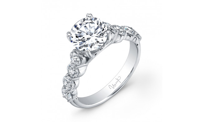 Uneek Round Diamond Engagement Ring with Large Melee Diamonds Shared-Prong Set on Upper Shank - USM01L-7.5RD