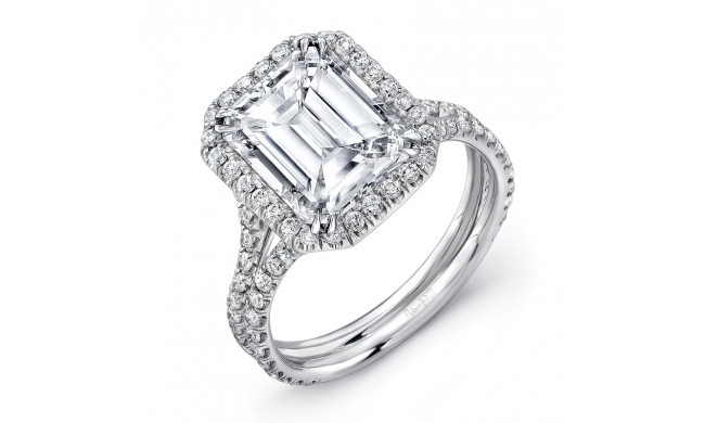 Uneek 5-Carat Emerald-Cut Diamond Halo Engagement Ring with Pave Double Shank - LVS945