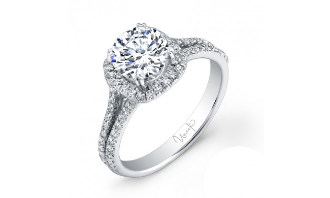 Uneek Round-Diamond-on-Cushion-Halo Engagement Ring with Split Upper Shank - USM022CU-6.5RD