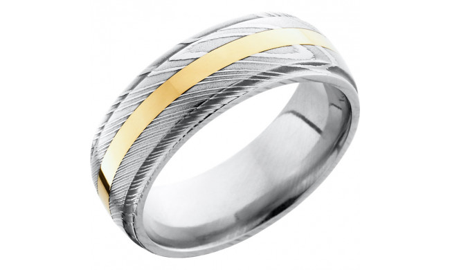 Lashbrook Black White & Yellow Damascus Steel 8mm Men's Wedding Band - D8DGE12_14KY+POLISH