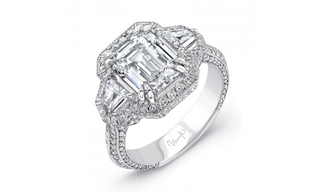 Uneek Deco-Inspired Diamonds-All-Around Emerald-Center Three-Stone Engagement Ring - LVS441