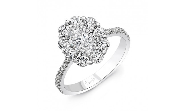 Uneek Oval Diamond Engagement Ring Petals Collection Round Diamond Halo - LVS1015OV