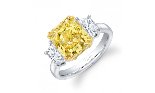Uneek Three-Stone Engagement Ring with Radiant-Cut Fancy Yellow Diamond Center - LVS811