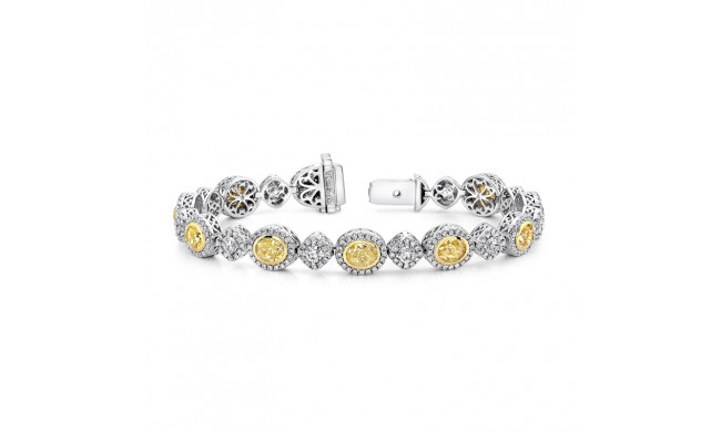 Uneek Oval Yellow Diamond Bracelet with Tilted Cushion Halo Links - LBR179