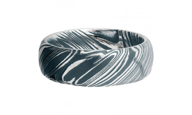 Lashbrook Black & White Damascus Steel 8mm Men's Wedding Band - D8DWOODGRAIN+POLISH_CIVILDEFENSEBLUEALL