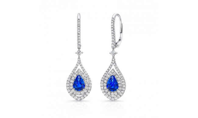 Uneek Pear-Shaped Blue Sapphire Dangle Earrings with Diamond Double Halos - LVEDN2016S